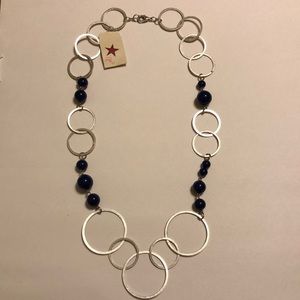 Silver ring/ blue beaded necklace